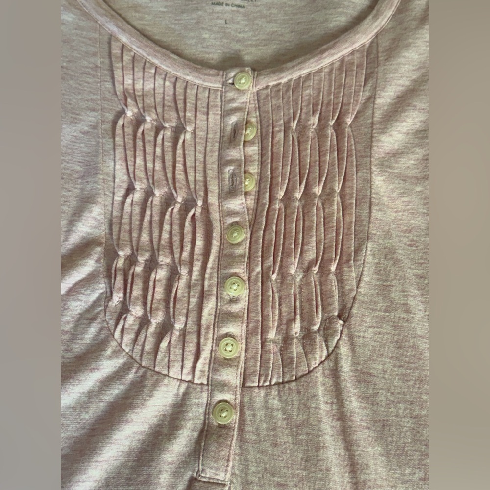 J. Jill Pleated Henley Heathered Pink 100% Cotton Flannel Feel Top Long Sleeve L - Picture 6 of 11